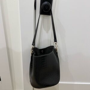 Black Croc-Embossed Shoulder Bag